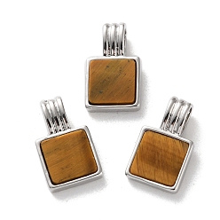 Тигровый глаз Природных тигровый глаз подвески, стойки обшивки латунные прелести, долговечный, без свинца и без кадмия, квадратный, платина, 16.5x10x5 мм, отверстие : 2.5x4.5 мм