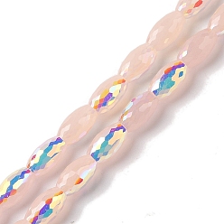 Розовый Нити бусин с цветным гальваническим покрытием ab, имитация нефрита, граненые, овальные, туманная роза, 10x6 мм, отверстие : 1.2 мм, около 60 шт / нитка, 24.02'' (61 см)