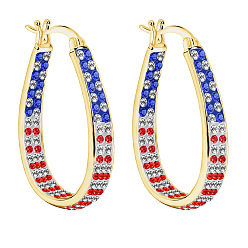 Синий Серьги-кольца из латуни с кубическим цирконием в форме слезы, платина, синие, 33x25 мм