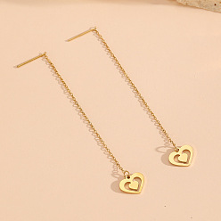Heart 304 Stainless Steel Ear Thread, Real 18K Gold Plated, Heart, 75x9.5mm