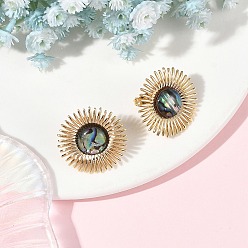 Golden Paua Shell & Brass Stud Earrings for Women, Flower, Golden, 24.5mm