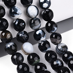 Черный Нити окрашенных и нагретых натуральных агатовых бус с огненным кракелюром, круглые, граненые, чёрные, 9.5~10 мм, отверстие : 0.8~1.3 мм, около 37~38 шт / нитка, 14.17~14.96 дюйм (36~38 см)