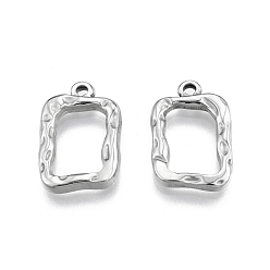 Stainless Steel Color Non-Tarnish 201 Stainless Steel Pendants, Textured, Rectangle, Stainless Steel Color, 21x14x2.5mm, Hole: 1.8mm