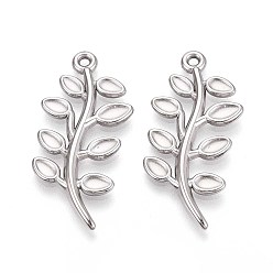 Нержавеющая Сталь Цвет 304 подвески из нержавеющей стали лист, не тускнеет, цвет нержавеющей стали, 35.5x16.5x2 мм, отверстие : 1.6 мм