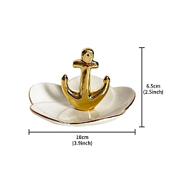 Anchor & Helm Фарфоровая тарелка для украшений в виде животных, лоток для хранения колец, , серьга, якорь и штурвал, 100x65 мм