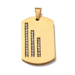Золотой 304 подвески из нержавеющей стали, прямоугольный шарм, со стразами, вакуумные покрытия, золотые, 38.5x23.5x3 мм, отверстие : 7.5x5 мм