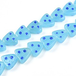 Небесно-голубой Бусы лэмпворк ручной работы, треугольник с точкой, голубой, 12~14x13.5~14x6.5~8 мм, отверстие : 1.2~1.5 мм, около 35 шт / нитка, 17.72 дюйм (45 см)