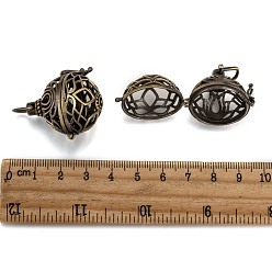 Brushed Antique Bronze Round Brass Hollow Cage Pendants, For Chime Ball Pendant Necklaces Making, Lead Free & Cadmium Free, Brushed Antique Bronze, 31x29x25mm, Hole: 6x7mm, inner: 21mm