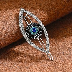 Платина Сплав горный хрусталь крокодил заколки, аксессуары для волос для женщин и девочек, лошадиный глаз , платина, 70x27 мм