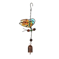 Разноцветный Бабочка стеклянная музыка ветра, железный художественный кулон, для домашнего двора для балкона для наружного применения, красочный, 300x100 мм