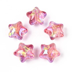Бледно-фиолетовый Красный Прозрачный бисер cmолой, звезда, с битой стеклянной фольгой, бледно-фиолетовый красный, 18.5x20.5x14.5 мм, отверстие : 2.2 мм