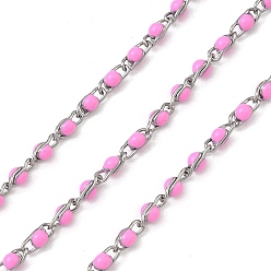 Pink 304 цепи из эмалированной нержавеющей стали, с катушкой, пайки, цвет нержавеющей стали, розовые, 5x2x2~3 мм