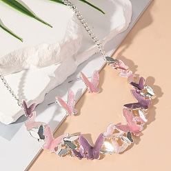 Pink Комплект из колье и серег из сплава с бабочкой и эмалью для женщин, розовые, 16.14~19.29 дюйм (41~49 см), 18x18 мм