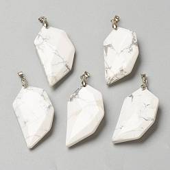 Говлит Природные подвески Говлит, Ограненные подвески с камнем в форме половины сердца и платиновой латунной застежкой на дужке, 39x21x8.5 мм, отверстие : 4x3.5 мм