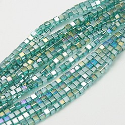 Turquoise Electroplate Glass Beads Strands, AB Color Plated, Faceted, Cube, Turquoise, 4x4x4mm, Hole: 1mm