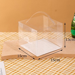 Clear Foldable Transparent PET Cakes Boxes, Portable Dessert Bakery Boxes, Rectangle, Clear, 15x15x13cm