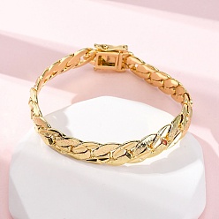 Настоящее золото 18K Латунные кубинские браслеты для мужчин и женщин, стойки покрытие, долговечный, без свинца и без кадмия, реальный 18 k позолоченный, 7-1/8 дюйм (18 см)