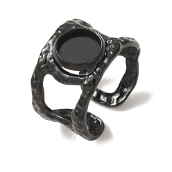 Black Hammered 304 Stainless Steel Cuff Ring Components, Round Pad Ring Setting, Ion Plating(IP), Long-Lasting Plated, Black, 13mm,18mm, Tray Size: 8mm