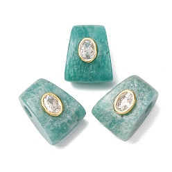 Amazonite Perles européennes naturelles d'amazonite, perles trapézoïdales à grand trou avec sertissage en laiton et zircon cubique transparent, or, 20x14.5~16x13~13.5mm, Trou: 4mm