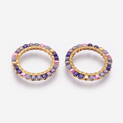 Mauve Brass Linking Rings, with Seed beads, Ring, Mauve, 16x1.5mm