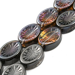 Черный Стеклянные бусины с гальваническим покрытием , с половиным покрытием, овальные с цветком, чёрные, 14x10.4x4.8 мм, отверстие : 1.2 мм, около 45 шт / нитка, 25.04 дюйм (63.6 см)