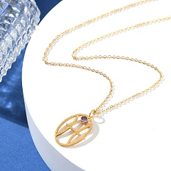 Рыбы 304 нержавеющая сталь кубический цирконий двенадцать созвездий рун кулон кабель цепь ожерелья для женщин, реальный 18 k позолоченный, Рыбы, 17.83 дюйм (45.3 см)