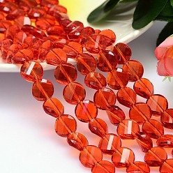 Красный Граненые плоские круглые имитация австрийских кристаллов нити шарик, класс AAA, красные, 10x5 мм, отверстие : 0.9~1 мм, около 40 шт / нитка, 15.7 дюйм