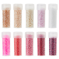 (52) Непрозрачная лаванда 50 г перламутровые цилиндрические бусины, единый размер, с прозрачными пластиковыми многоразовыми бутылками, разноцветные, 1.5~2x1~2 мм, отверстие : 0.8 мм, о 5 г / цвет, 10 цветов