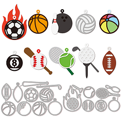 Sports Углеродистая сталь разрезает трафареты, для diy scrapbooking, Фотоальбом, декоративная бумага для тиснения, баскетбол, футбол и боулинг, цвет нержавеющей стали, спортивный тематический узор, 137~146x64~82x0.8 мм, 2 шт / комплект