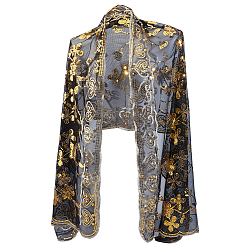 Черный Съемные свадебные кружевные шали из полиэстера, свадебная кружевная накидка с цветочным принтом, чёрные, 1910x680x1 мм