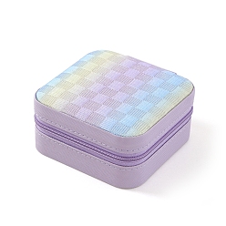 Thistle Tartan Printed PU Imitation Leather Jewelry Storage Zipper Boxes, for Necklaces Bracelets Earrings Rings, Square, Thistle, 10x10x5cm