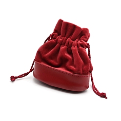 Темно-Красный Бархатные мешочки для хранения украшений с завязками, прямоугольные, с дном из искусственной кожи, темно-красный, 11x9.5 см