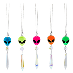 (52) Непрозрачная лаванда Подвесные украшения из гальванического стекла, подвесные ловцы солнца, подвеска с черепом, для украшения дома, разноцветные, 290 мм, 5 шт / комплект