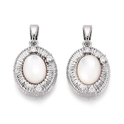 Платина Натуральный белый оболочки подвески, овальные подвески из латуни с микропаве и прозрачным кубическим цирконием, платина, 17.5x13x4 мм, отверстие : 4.5x3 мм