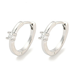 Платинированный Латунные серьги из микро-паве прозрачного кубического циркония, для женщин, Реальная платина, 14x2.5 мм