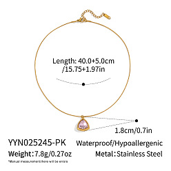 Pink 304 Женские ожерелья с треугольными подвесками из нержавеющей стали и стекла, реальный 18 k позолоченный, розовые, 15.75 дюйм (40 см)