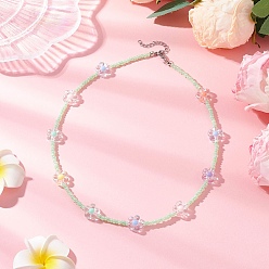 Светло-зеленый Ожерелья из акриловых и стеклянных бусин в виде цветов для женщин, платина, светло-зеленый, 17.72 дюйм (45 см)