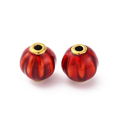 Красный 304 из нержавеющей стали эмаль бисер, ионное покрытие (ip), реальный 18 k позолоченный, фонарь, красные, 9.5x9 мм, отверстие : 1.8 мм
