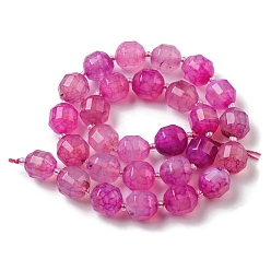 Medium Violet Red Natural Agate Beads Strands, Faceted Bicone Barrel Drum Beads, with Seed Beads, Dyed, Medium Violet Red, 12x11mm, Hole: 1.2mm, about 27pcs/strand, 14.49 inch(36.8cm)