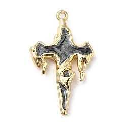 Gray Alloy Enamel Pendants, Golden, Cross Charm, Gray, 31x18x4.5mm, Hole: 1.5mm