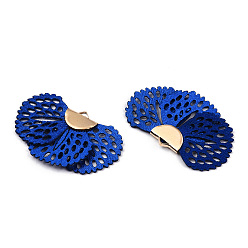 Синий Железа кулон, с шелковым, цветок, золотые, синие, 25~27x38~41 мм, отверстие : 1.5 мм