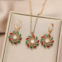 Золотой Рождественский сплав микропаве кубический цирконий подвеска ожерелья и серьги-кольца комплекты цветок, золотые, 420 мм и 33x18 мм