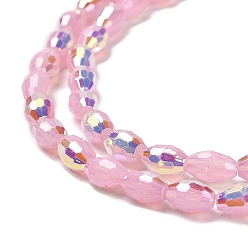 Pink Baking Painted Glass Beads Strands, Imitation Opalite, Faceted, AB Color, Oval, Pink, 4x6mm, Hole: 0.8mm, about 69pcs/strand, 16.54~16.73''(42~42.5cm)