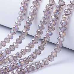 Thistle Electroplate Glass Beads Strands, AB Color Plated, Faceted, Rondelle, Thistle, 6x5mm, Hole: 1mm, about 85~88pcs/strand, 16.1~16.5 inch(41~42cm)