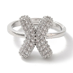 Letter X Стойка покрытие буква латунь микро паве прозрачный кубический цирконий регулируемые кольца для женщин, Письмо X, 14.5x11.5 мм, внутренний диаметр: 17 мм