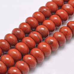Red Natural Red Jasper Beads Strands, Rondelle, Grade AB+, Red, 12x8mm, Hole: 1mm, about 48pcs/strand, 15.1 inch