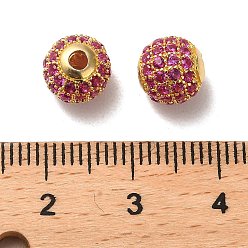 Pourpre 925 perles de zircone cubique micro-pavées en argent sterling, ronde, réel 18 k plaqué or, fuchsia, 8x7.5mm, Trou: 2.2mm