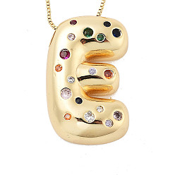 Letter E Латунные ожерелья с подвесками в виде букв из микрофибры с кубическим цирконием, реальный 18 k позолоченный, Письмо E, 17.40~17.80 дюйм (44.2~45.2 см), Кулон : 29x18.5 мм