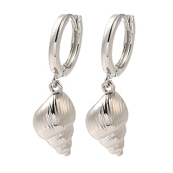 Платина Латунные серьги обруча, без кадмия и без свинца, долговечный, формы раковины, платина, 26x9.5 мм