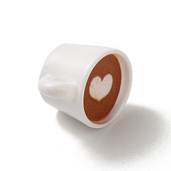Heart Opaque Resin Drink Pendants, Coffee Cup Charms, White, Heart, 17x22x13.5mm, Hole: 4.5x3mm